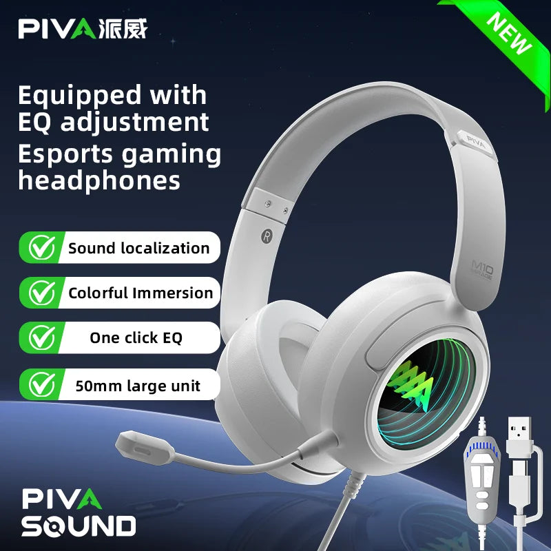 PIVA M10W 50mm Unit Esports Gaming 2.4G Wireless Headphones Built in Sound Card Headset for Bluetooth