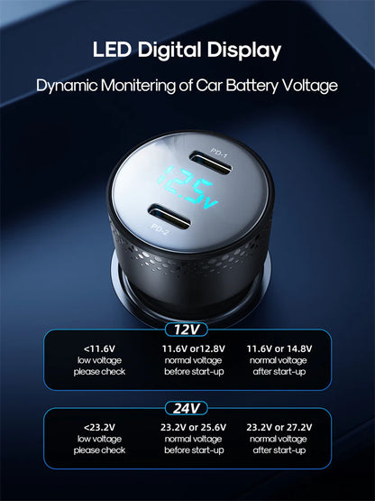 JOYROOM JR-CCD02 Car Charger 2x USB C 70W with LED display