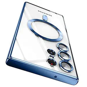 Clear Colored Magnetic With Lens Protection Case For Samsung Galaxy S24 Ultra