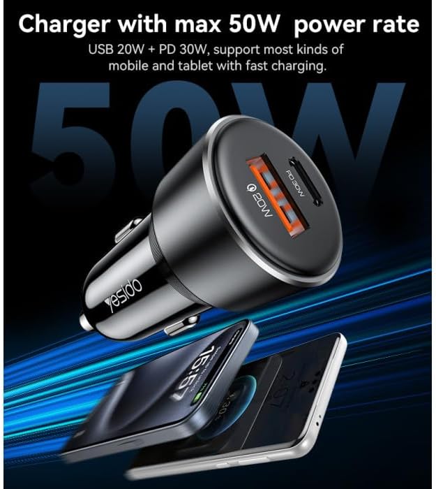 Yesido Super Fast Car Charger * USB-C 30W * USB-A 20W * PPS Protocol