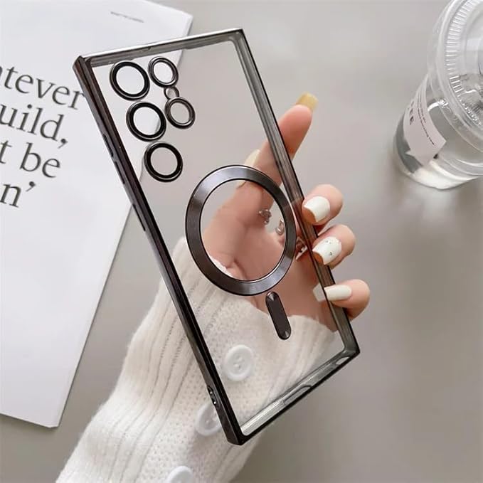 Clear Colored Magnetic With Lens Protection Case For Samsung Galaxy S24 Ultra