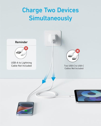 ANKER 20W 2-Port High Speed Charger (20W,2-Port) With Cable TYPE-C TO TYPE-C