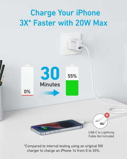 ANKER 20W 2-Port High Speed Charger (20W,2-Port) With Cable TYPE-C TO TYPE-C