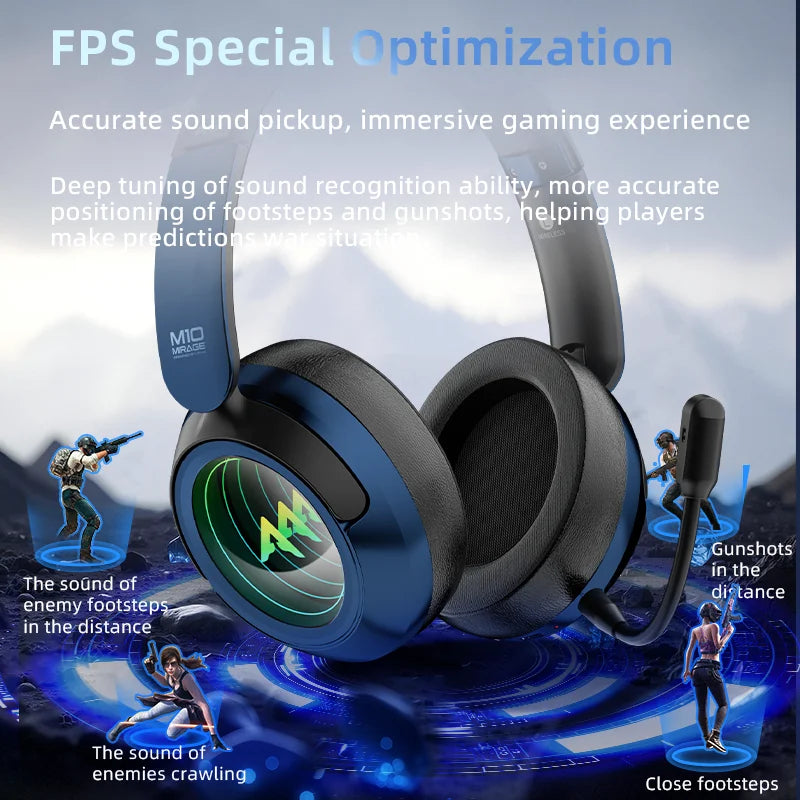 PIVA M10W 50mm Unit Esports Gaming 2.4G Wireless Headphones Built in Sound Card Headset for Bluetooth