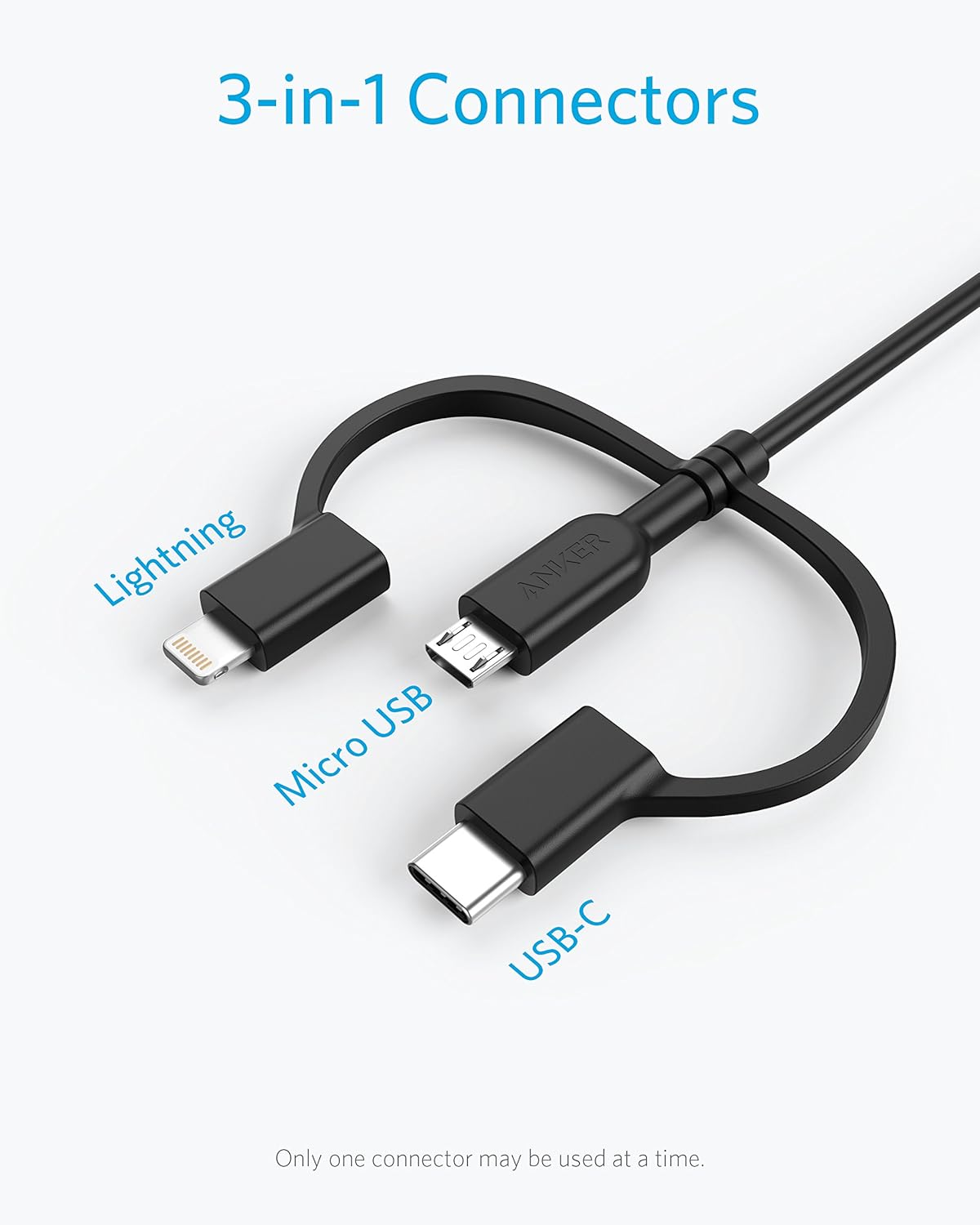 ANKER 321 USB-A to Lightning Cable (3 ft 3-in-1)