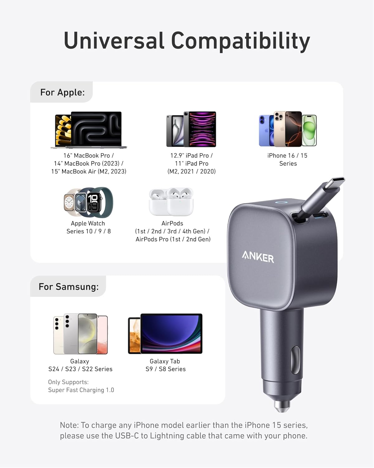 ANKER 335 67W Car Charger with 3ft Type-C Cable