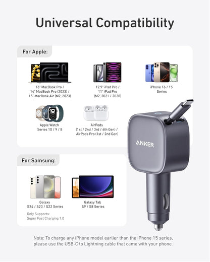 ANKER 335 67W Car Charger with 3ft Type-C Cable