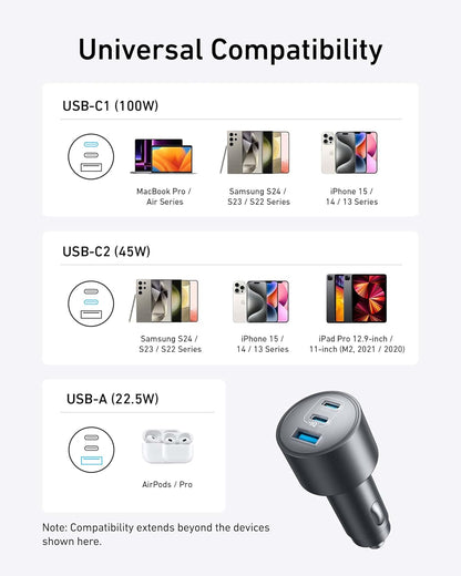 Anker Car Charger, 167.5W Max 3-Port Car Charger Adapter