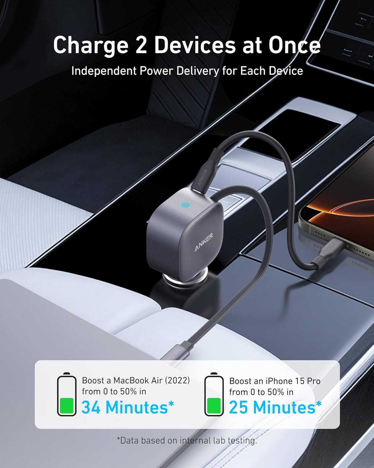 ANKER 335 67W Car Charger with 3ft Type-C Cable