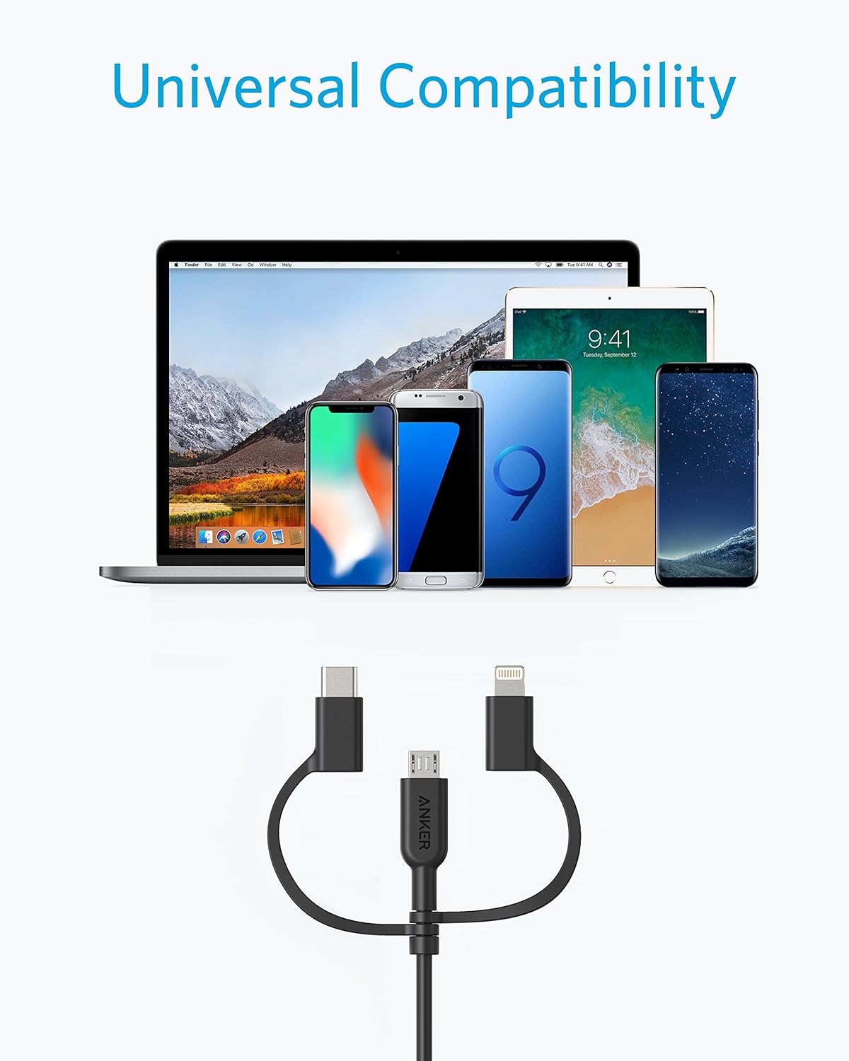 ANKER 321 USB-A to Lightning Cable (3 ft 3-in-1)