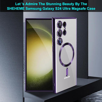 Clear Colored Magnetic With Lens Protection Case For Samsung Galaxy S24 Ultra