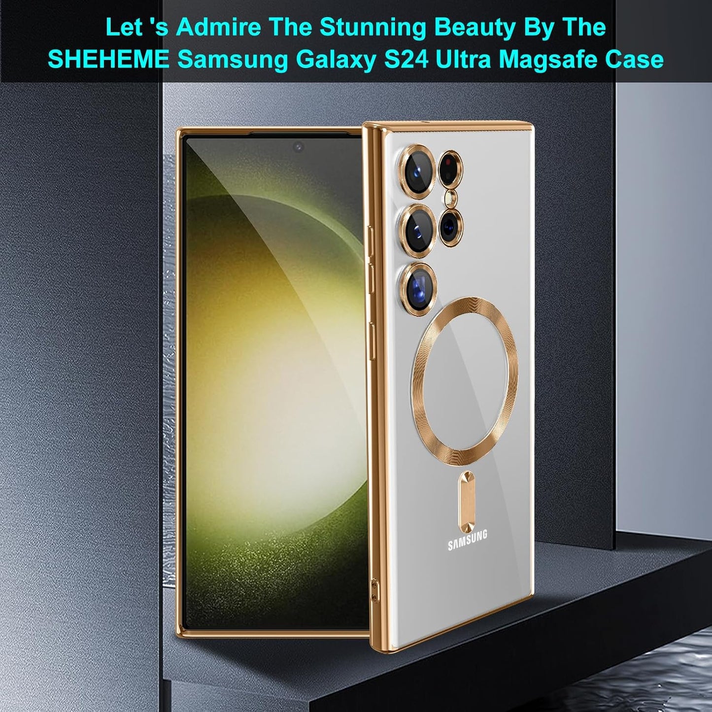 Clear Colored Magnetic With Lens Protection Case For Samsung Galaxy S24 Ultra