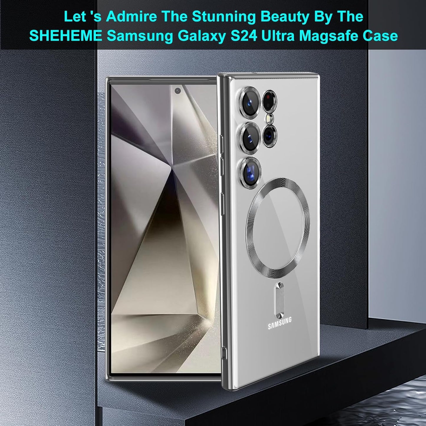 Clear Colored Magnetic With Lens Protection Case For Samsung Galaxy S24 Ultra