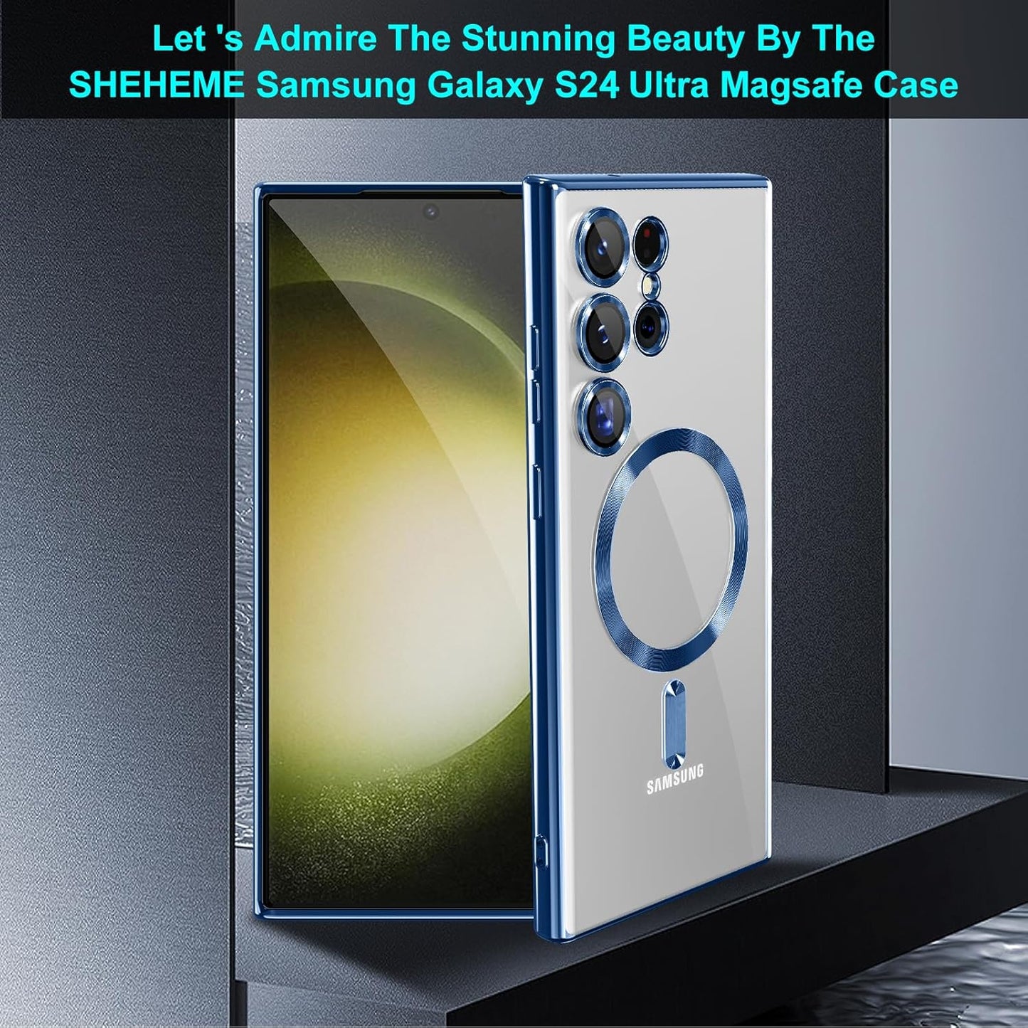 Clear Colored Magnetic With Lens Protection Case For Samsung Galaxy S24 Ultra