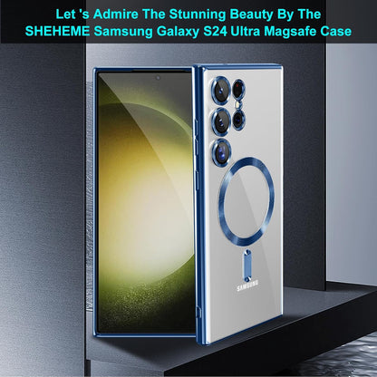 Clear Colored Magnetic With Lens Protection Case For Samsung Galaxy S24 Ultra