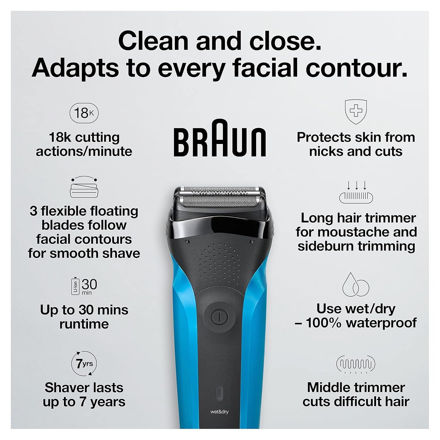 Braun Shaver Series 3 3010s Wet & Dry Electric Shaver for Men