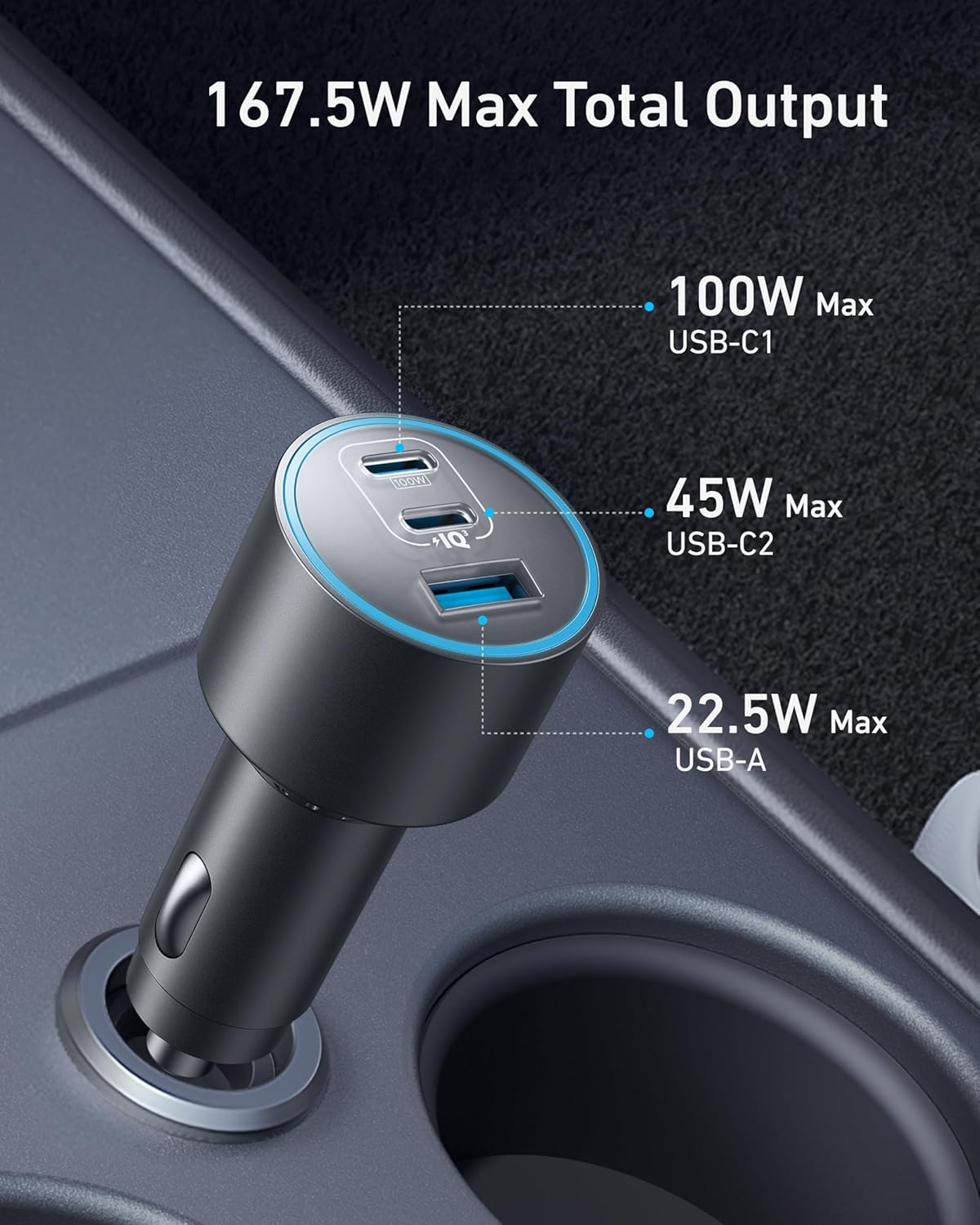 Anker Car Charger, 167.5W Max 3-Port Car Charger Adapter