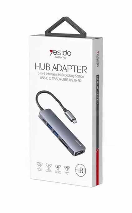 Yesido Hub Adapter 6 in 1 Inteligent Hub Docking Station USB-C To TF/SD+USB 3.0/2.0+ PD