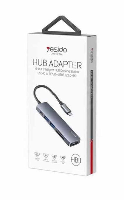 Yesido Hub Adapter 6 in 1 Inteligent Hub Docking Station USB-C To TF/SD+USB 3.0/2.0+ PD